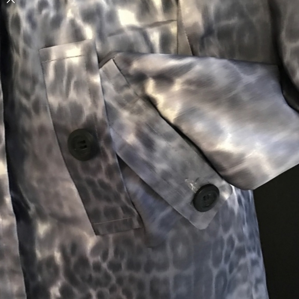𝅺GRAY Animal Print Belted DbL Breasted Trench Coat Size: S - Picture 10 of 14